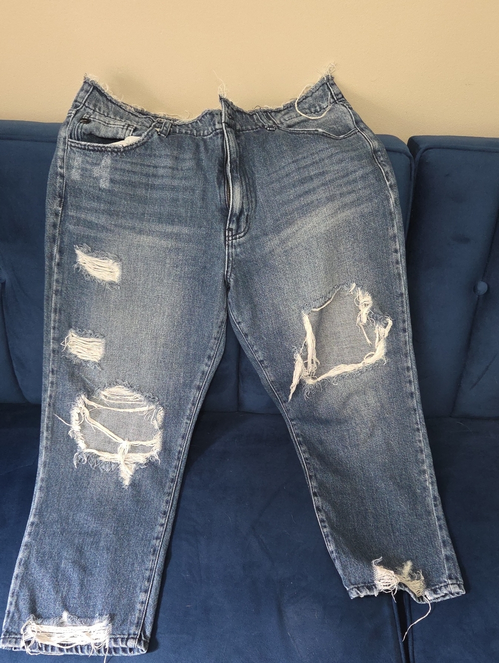 KanCan Distressed Medium Blue Boyfriend Jeans